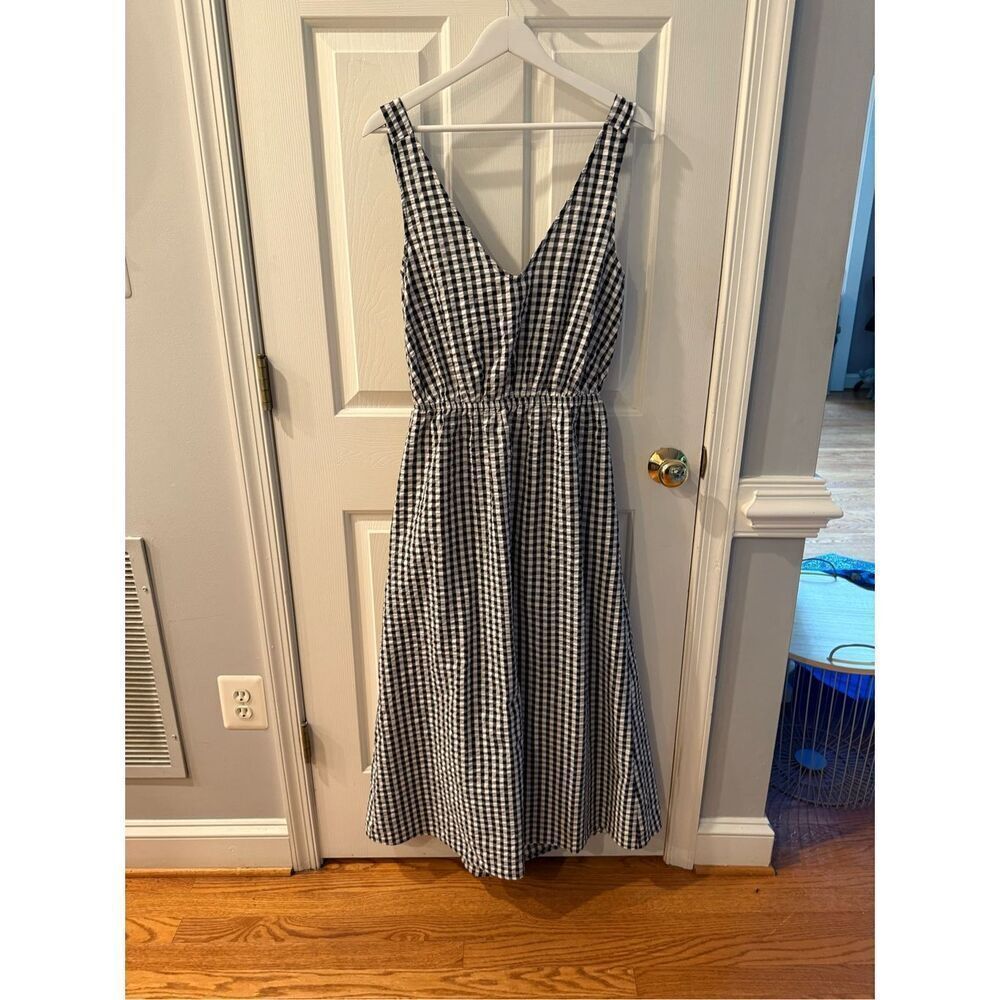 Chloe + Rene Black & White Gingham Tie Back Sundress sz M NWOT